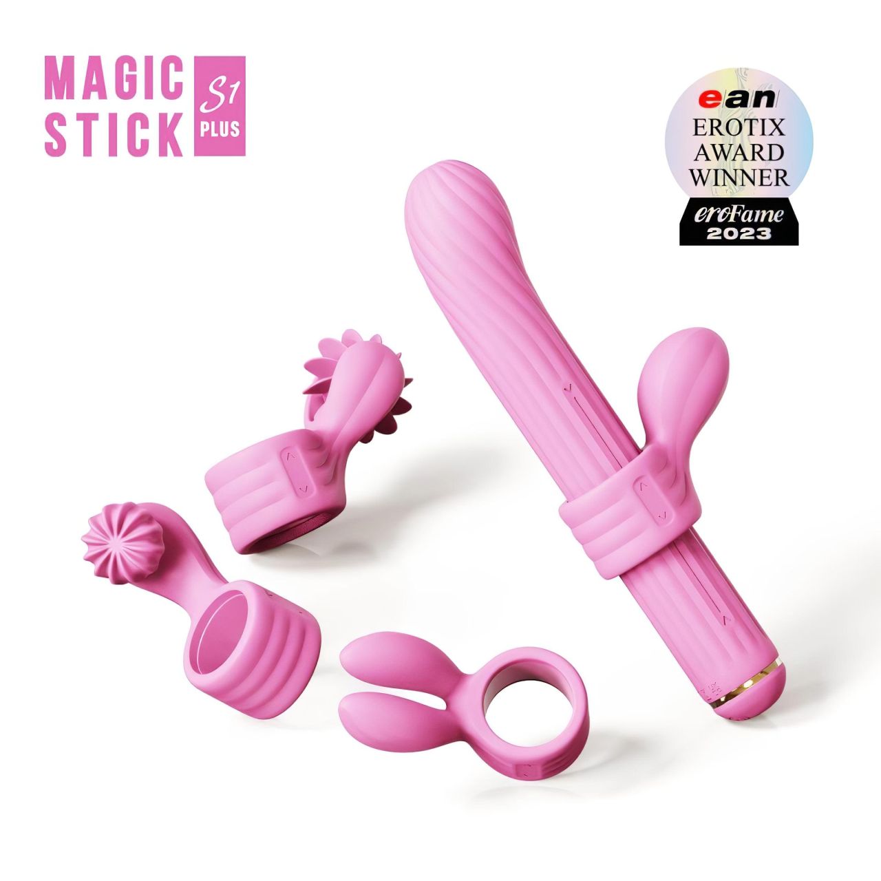 Magic Stick - vibrátor, cserélhető feltétekkel (pink) Magic Stick - vibrátor, cserélhető feltétekkel (pink)