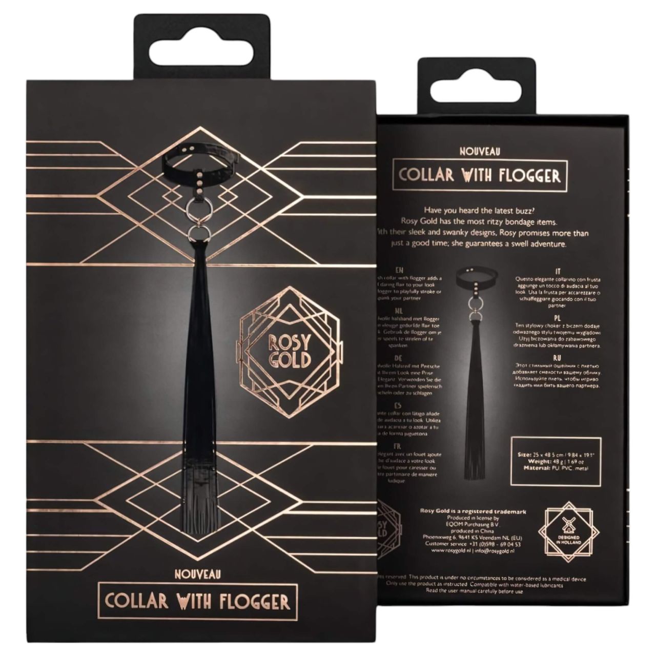 Rosy Gold - nyakörv és paskoló (fekete) Rosy Gold - nyakörv és paskoló (fekete)