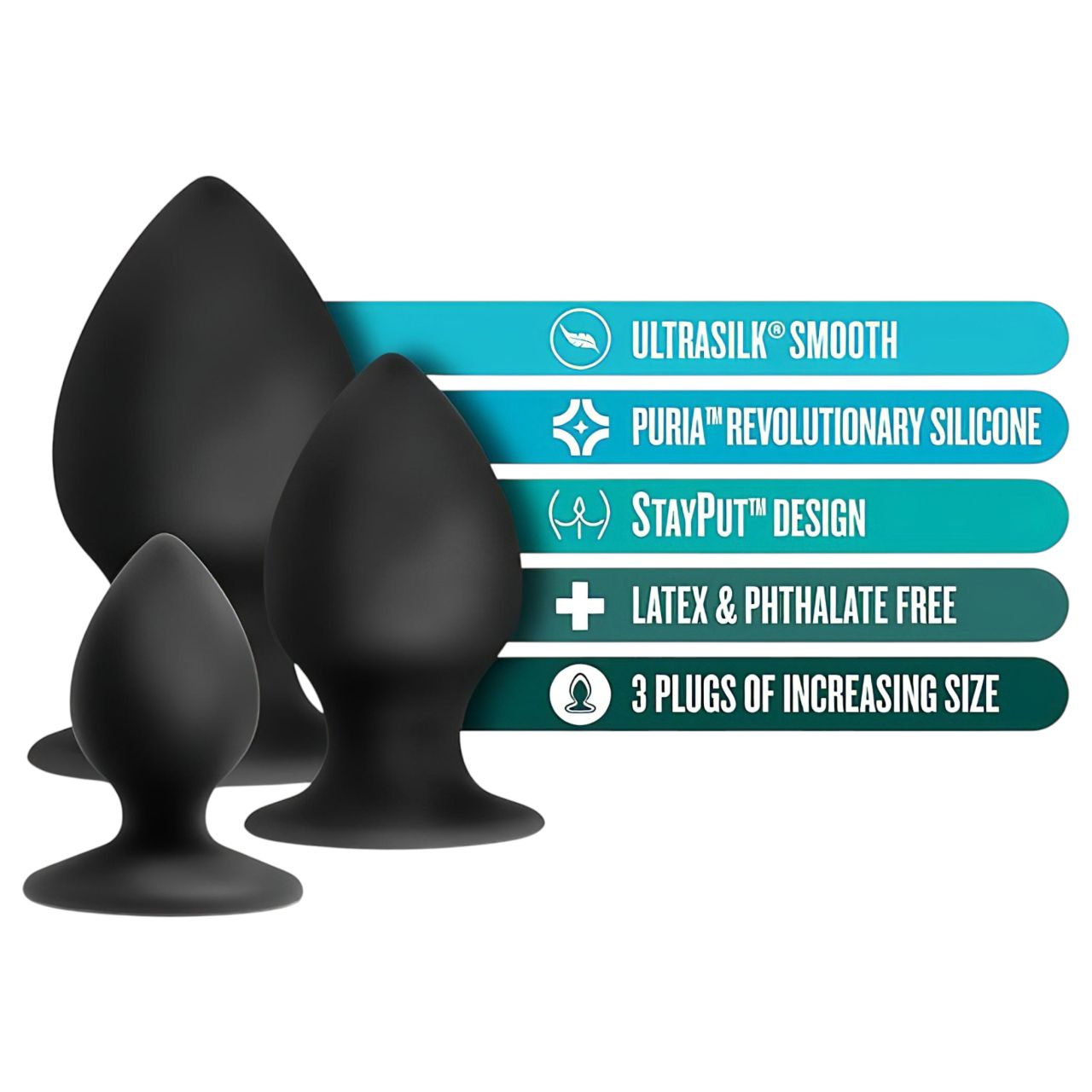 Anal Adventures Platinum Stout - anál plug szett - 3db (fekete)