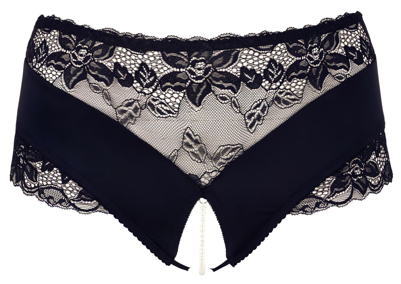 Cottelli Plus Size - csipkés gyöngyös nyitott bugyi (fekete)