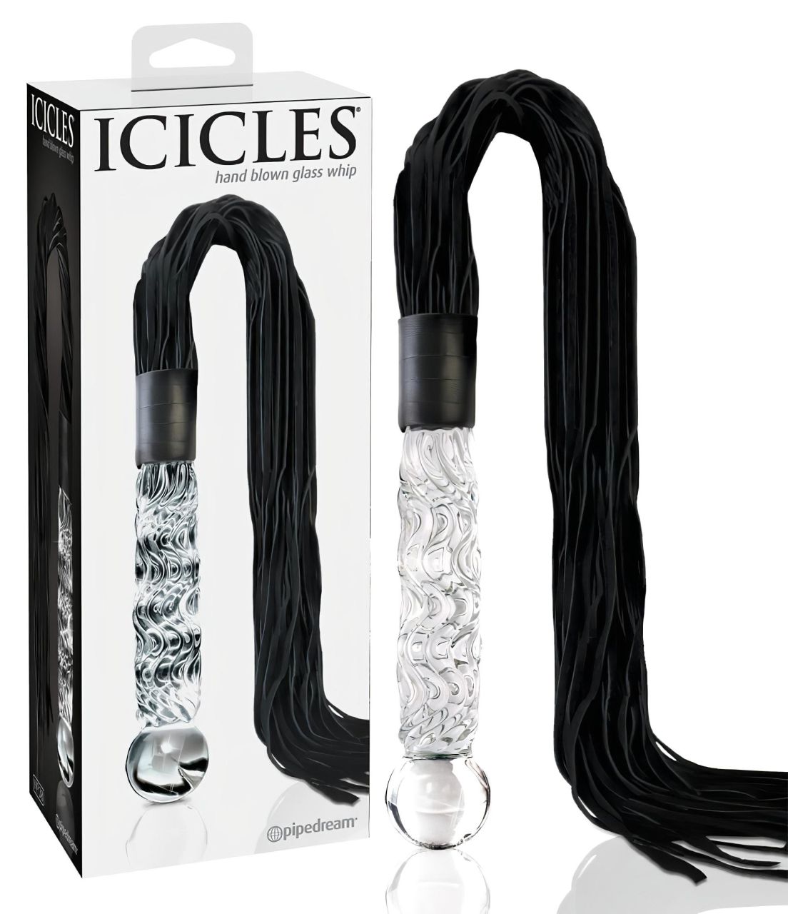Icicles No. 38 - bőr korbács és üveg dildó (átlátszó-fekete) Icicles No. 38 - bőr korbács és üveg dildó (átlátszó-fekete)