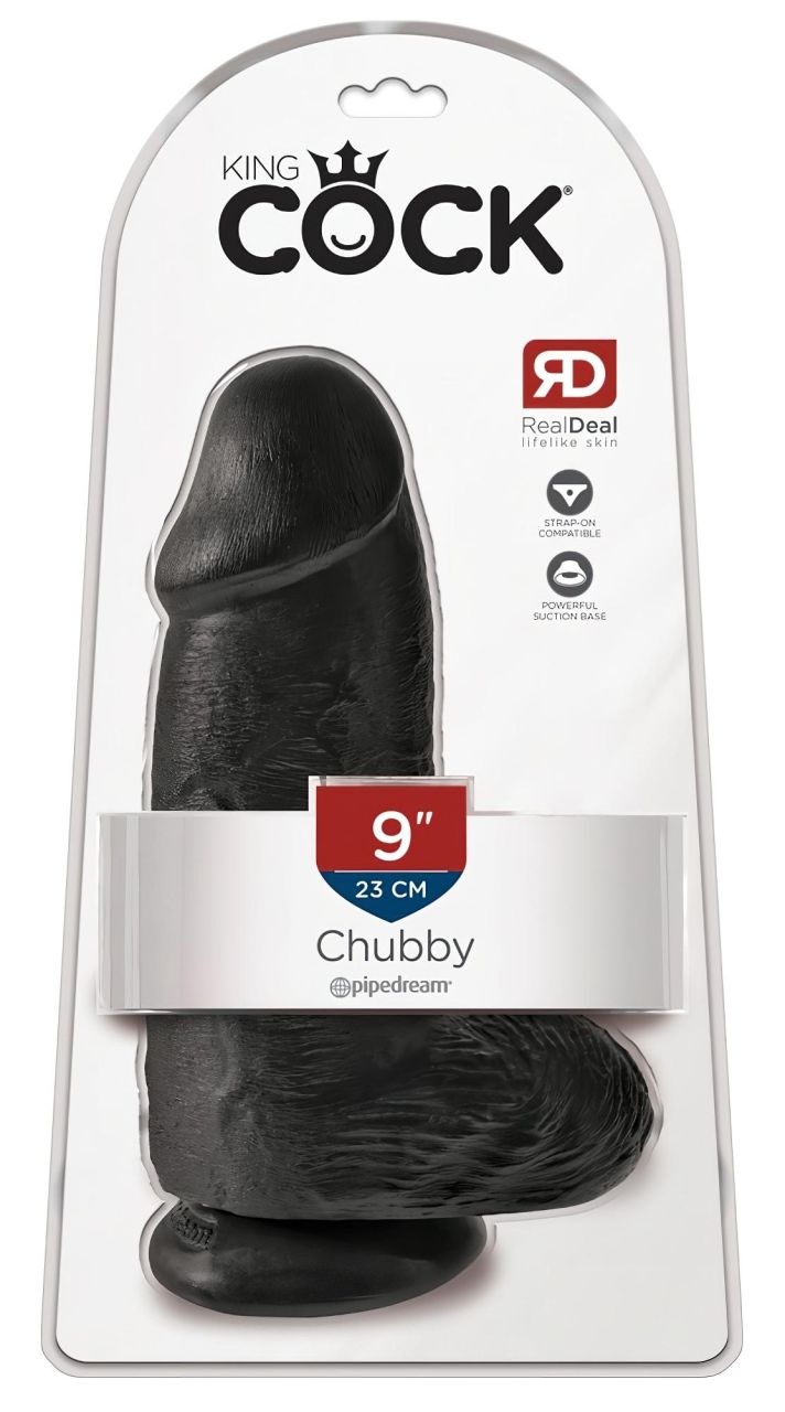 King Cock 9 Chubby - tapadókorongos, herés dildó (23cm) - fekete