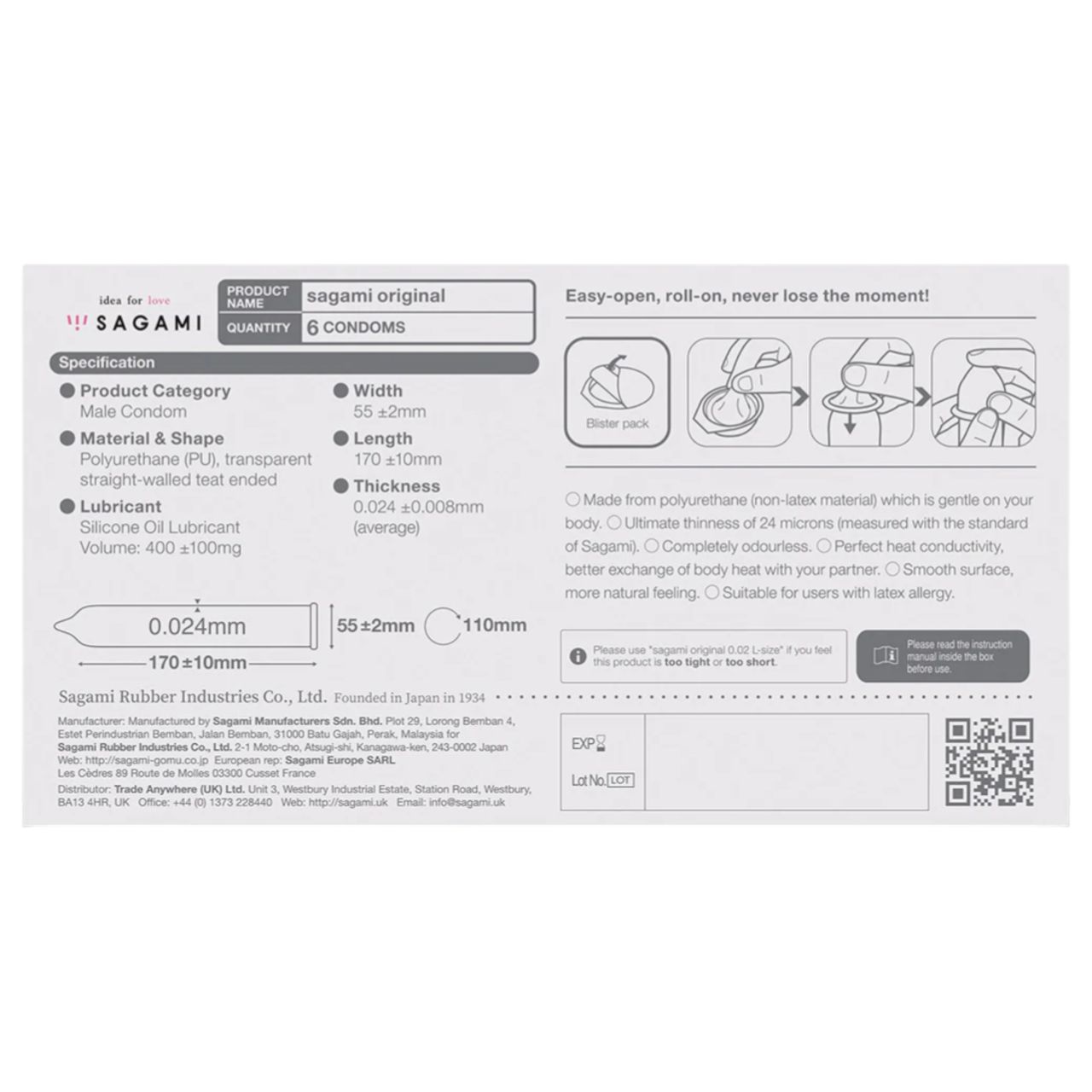 Sagami Original 0.02 - óvszer - 55mm (6db) Sagami Original 0.02 - óvszer - 55mm (6db)