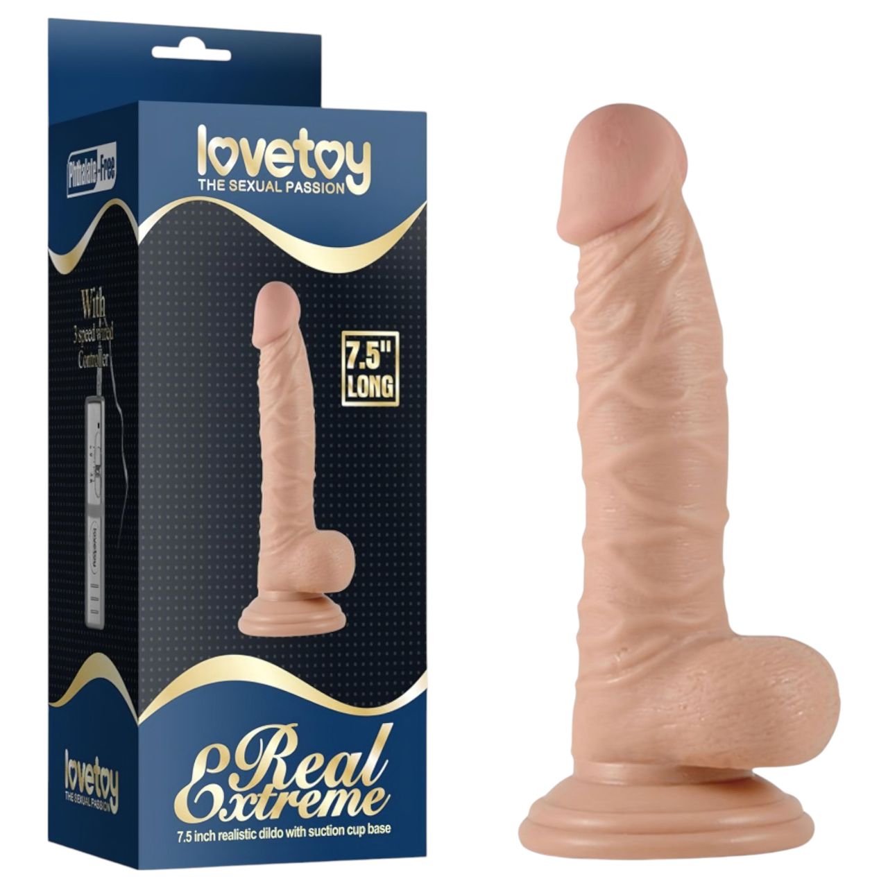Lovetoy Real Extreme - tapadókorongos, herés G-pont dildó - 19cm (natúr)