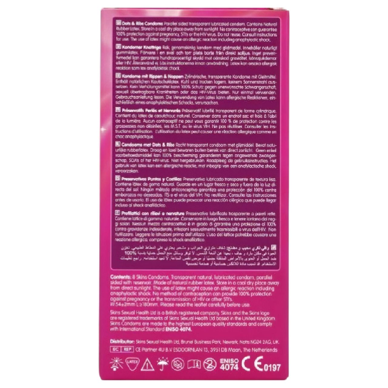 Skins - bordázott és pontozott óvszer (8db)