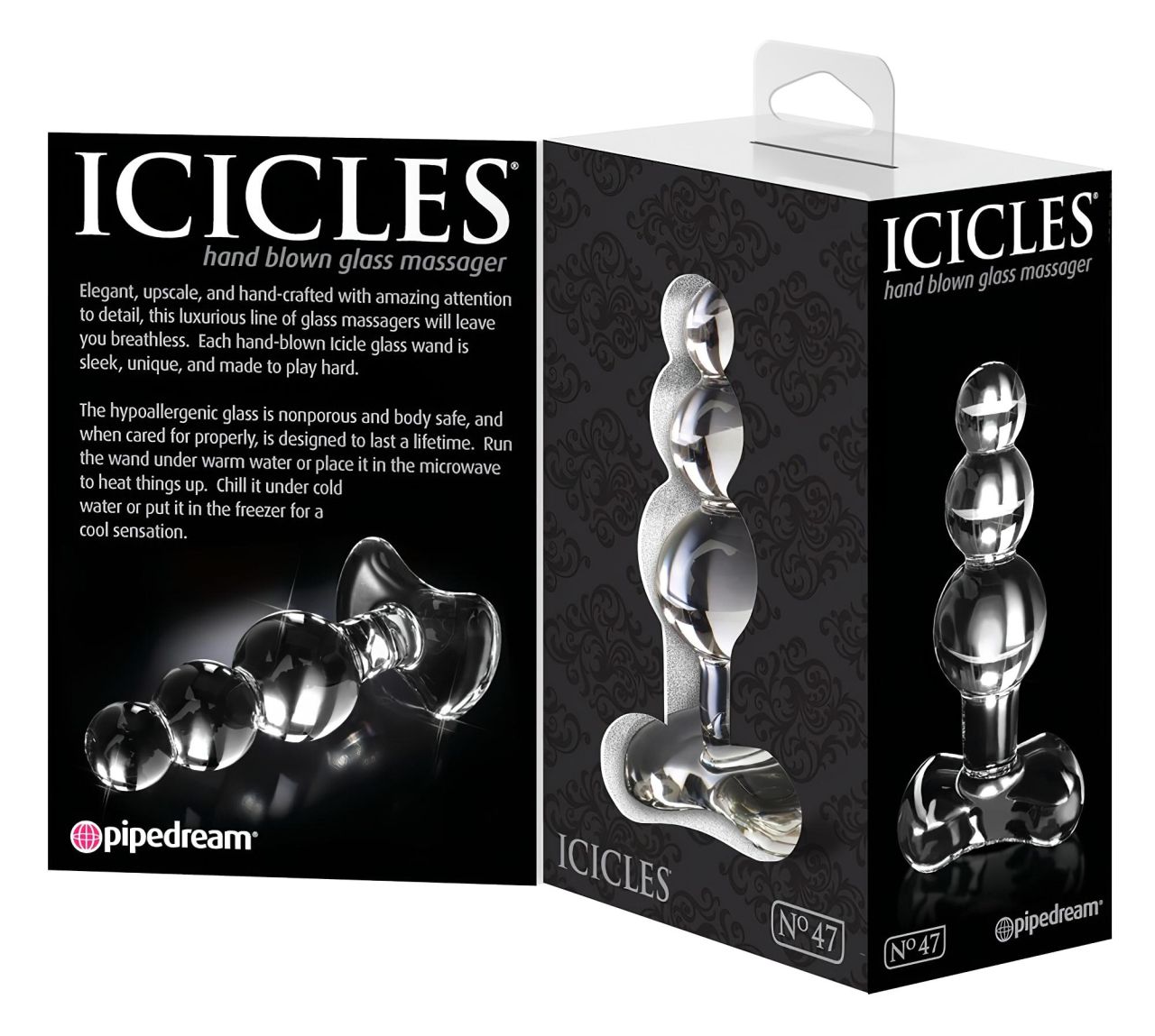 Icicles No. 47 - tripla gyöngyös, üveg anál plug (átlátszó)