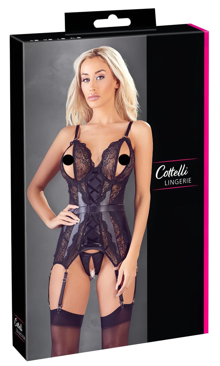 Cottelli - csipkés nyitott felső és tanga (fekete) Cottelli - csipkés nyitott felső és tanga (fekete)