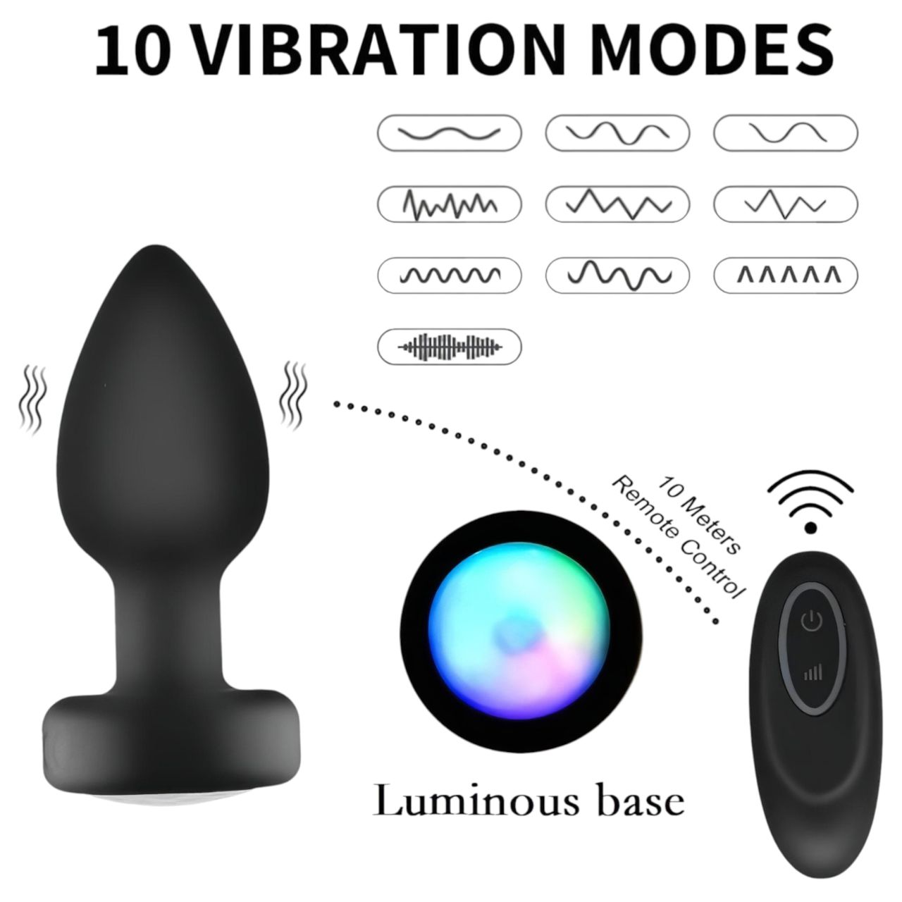 Mrow - világító, rádiós anál vibrátor (fekete)