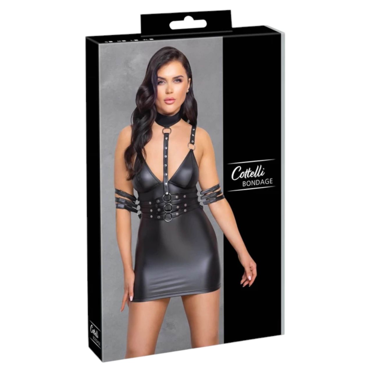 Cottelli Bondage - nyakpántos fényes miniruha (fekete) Cottelli Bondage - nyakpántos fényes miniruha (fekete)