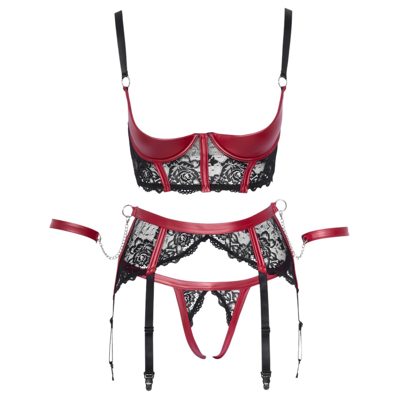 Cottelli Bondage - Matt, csipkés push-up melltartó szett (piros) Cottelli Bondage - Matt, csipkés push-up melltartó szett (piros)