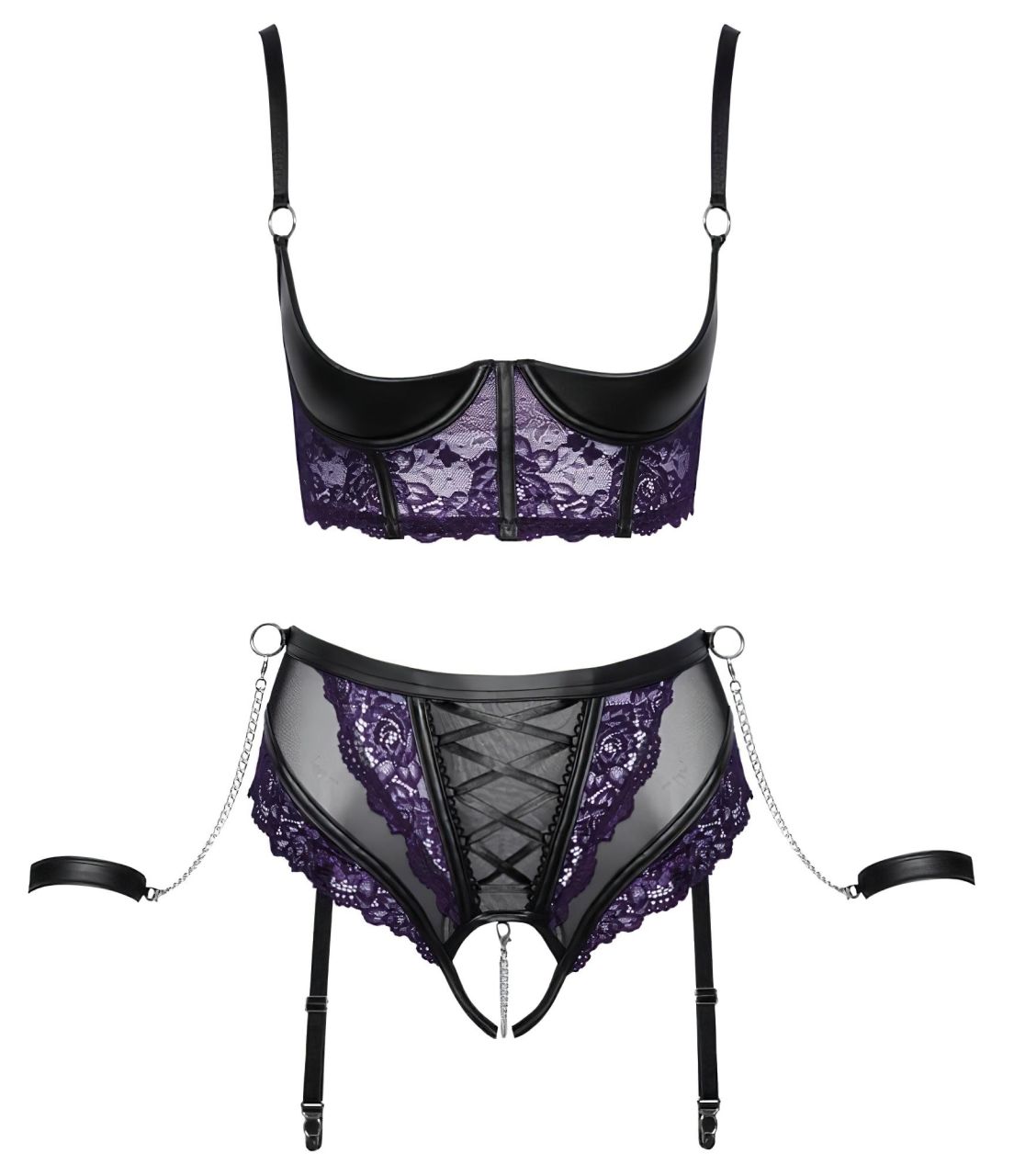 Cottelli Bondage - melltartó szett és kar bilincs (fekete-lila) Cottelli Bondage - melltartó szett és kar bilincs (fekete-lila)