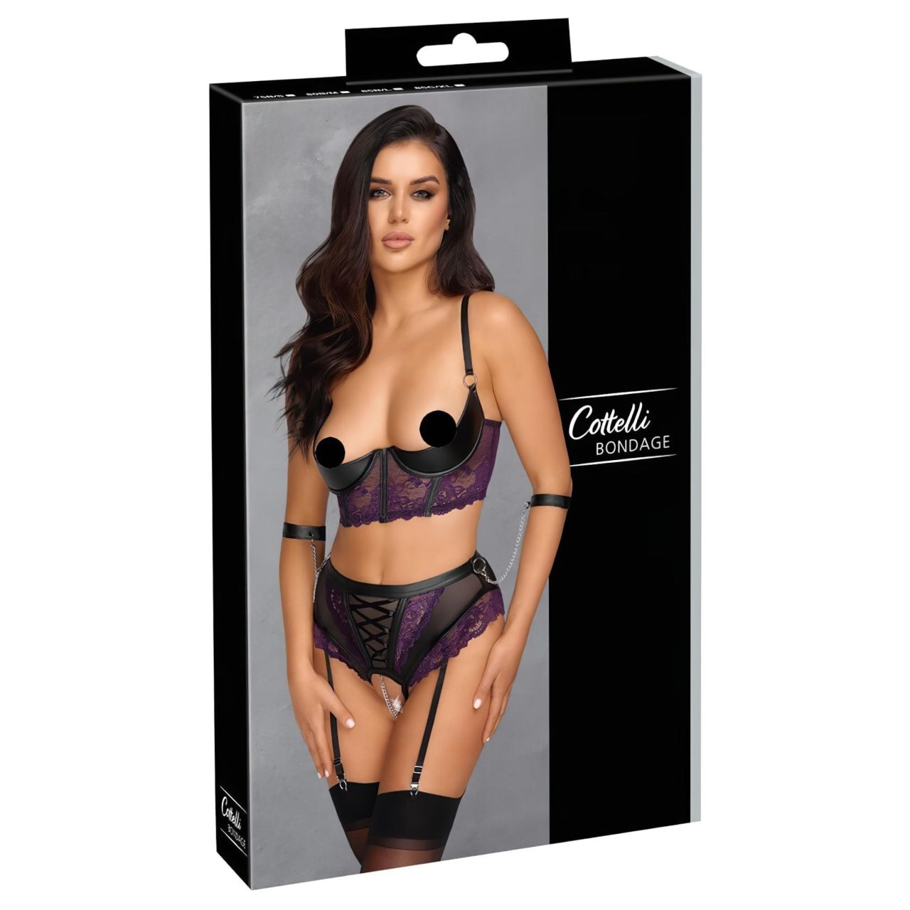 Cottelli Bondage - melltartó szett és kar bilincs (fekete-lila) Cottelli Bondage - melltartó szett és kar bilincs (fekete-lila)