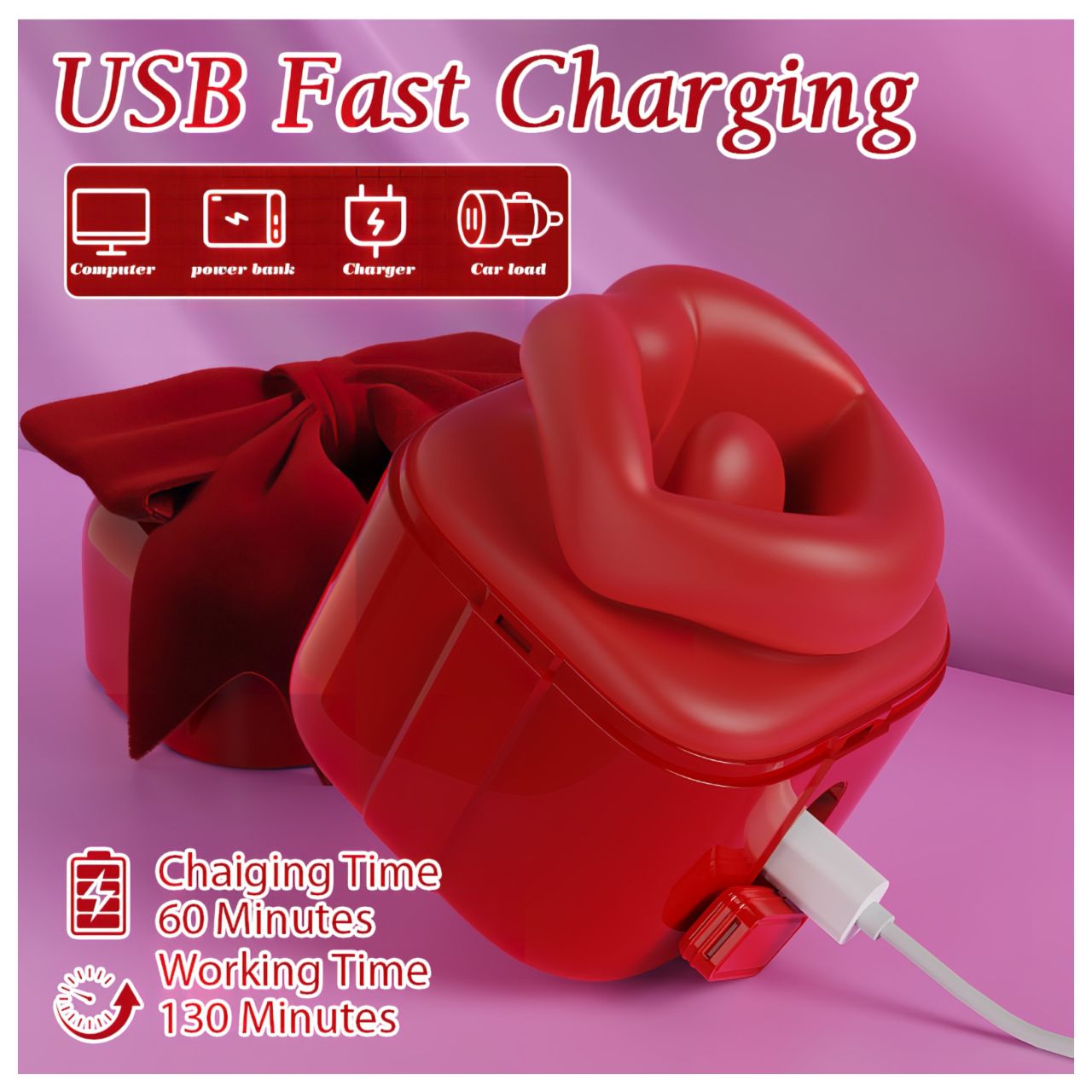 SEX HD Lovely Kiss - nyaló-szívó vibrátor (piros)