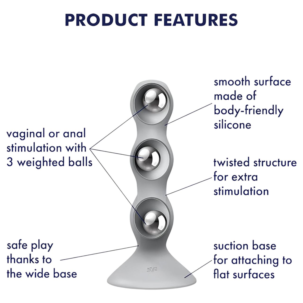Satisfyer Triple Ball-R - gyöngyös dildó (szürke)