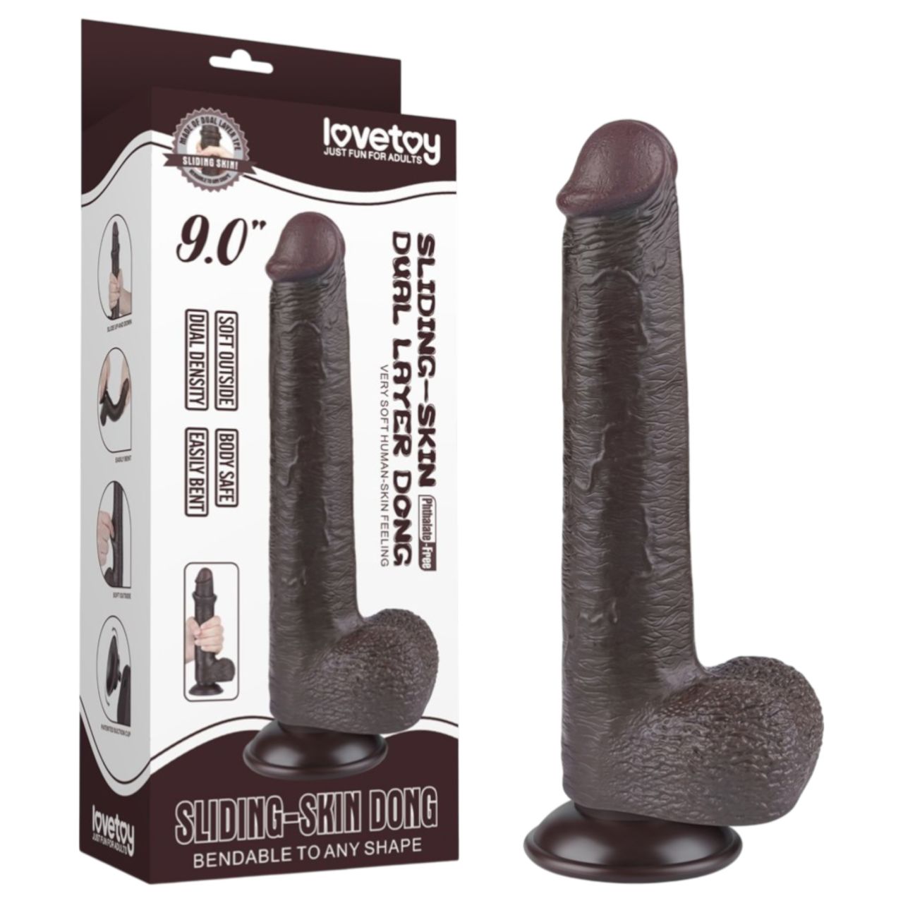 Lovetoy Sliding-Skin - tapadókorongos kétrétegű dildó - 20,8cm (barna)