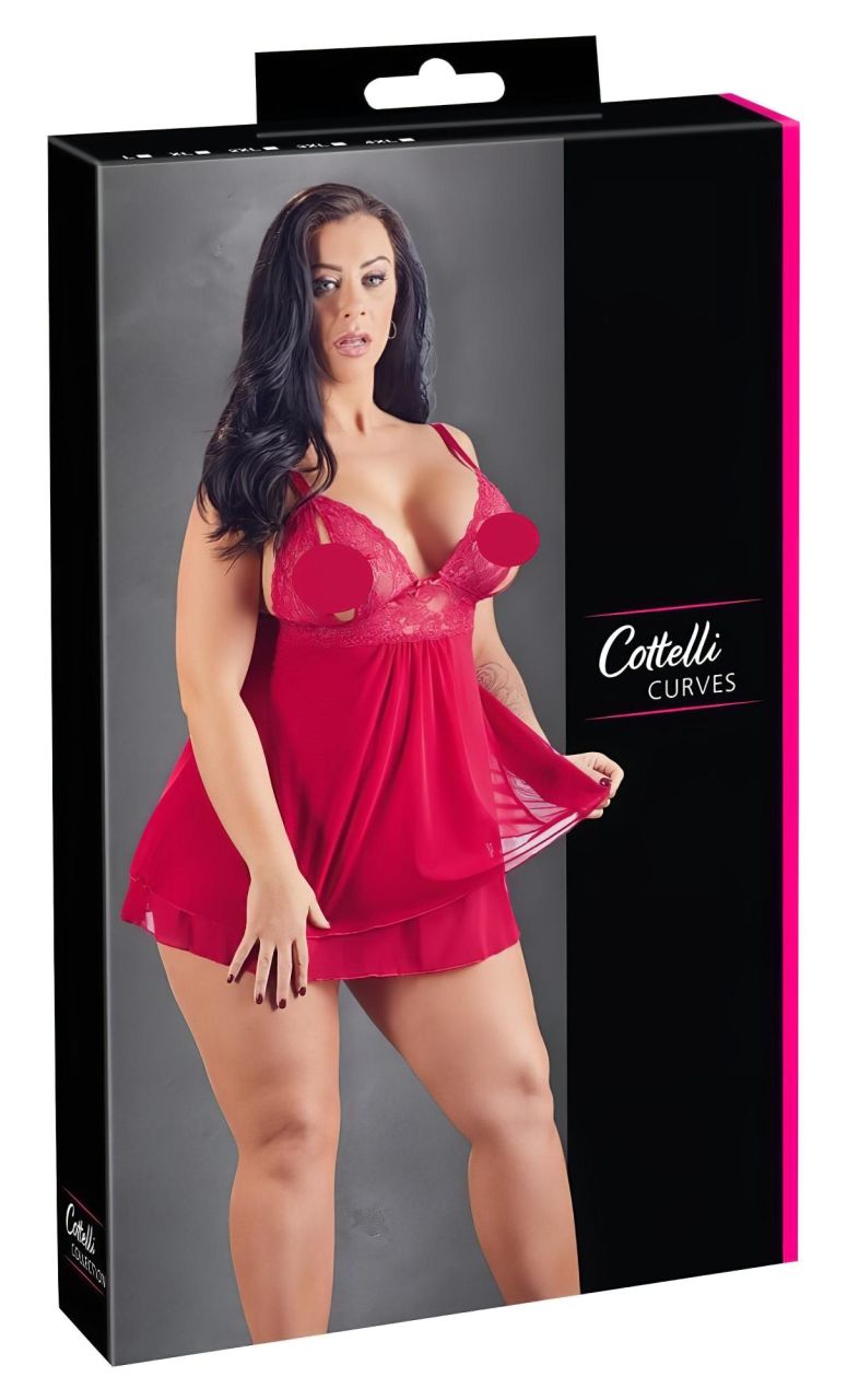 Cottelli Plus Size - csipkés, lenge babydoll (piros) Cottelli Plus Size - csipkés, lenge babydoll (piros)