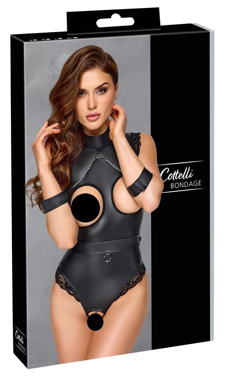 Cottelli Bondage - nyitott cici villantós body (fekete)