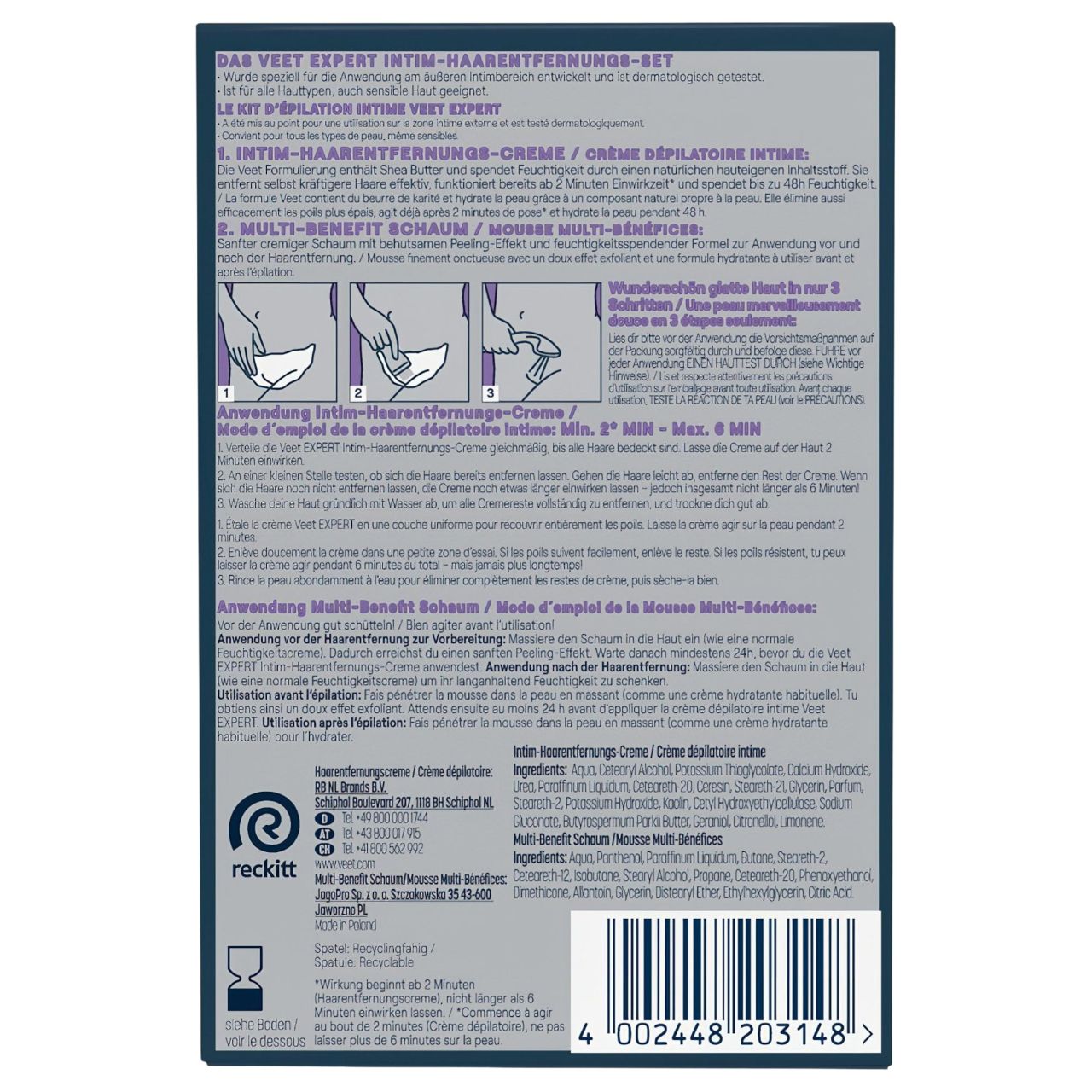 Veet - intim szőrtelenítő krém és hidratáló hab nőknek (2*50ml)