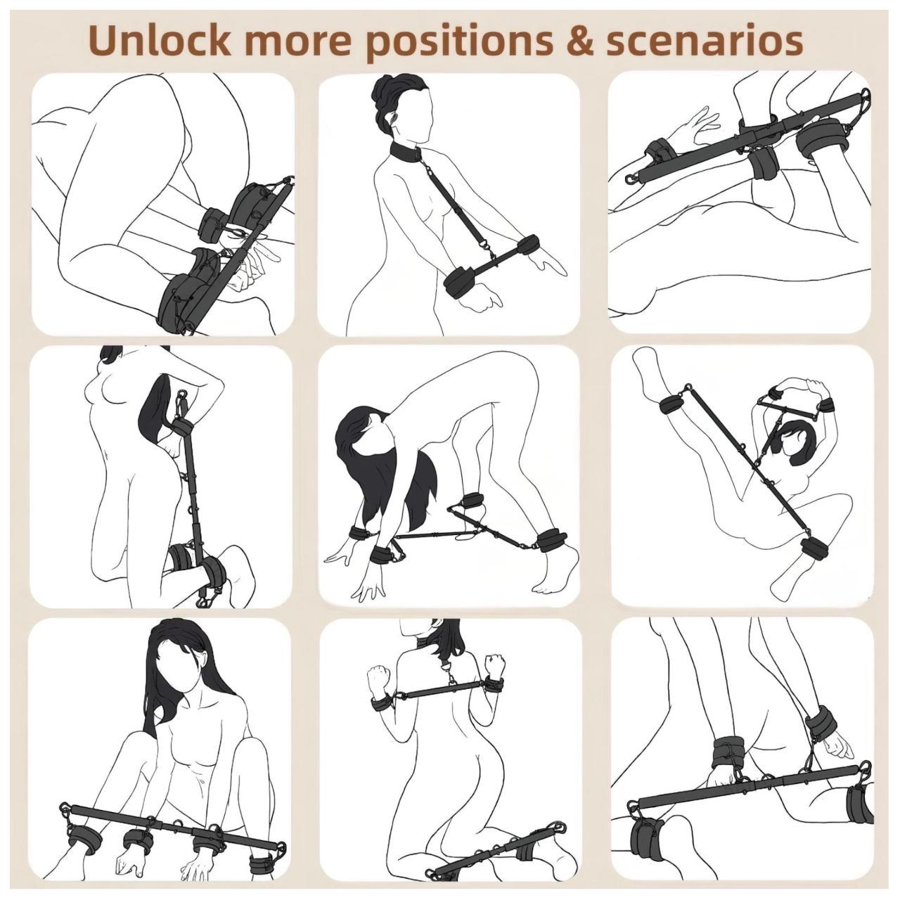 Lonely - állítható terpesztő rúd és bilincsek (fekete)