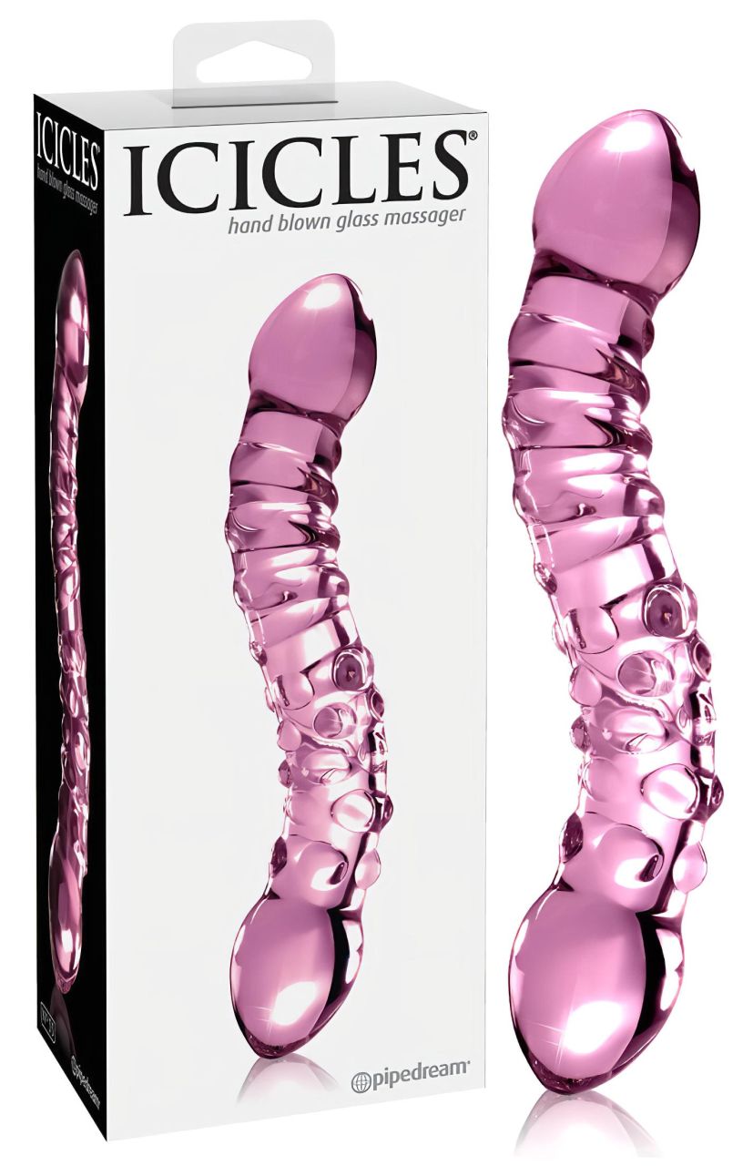 Icicles No. 55 - kétvégű, G-pont üveg dildó (pink) Icicles No. 55 - kétvégű, G-pont üveg dildó (pink)