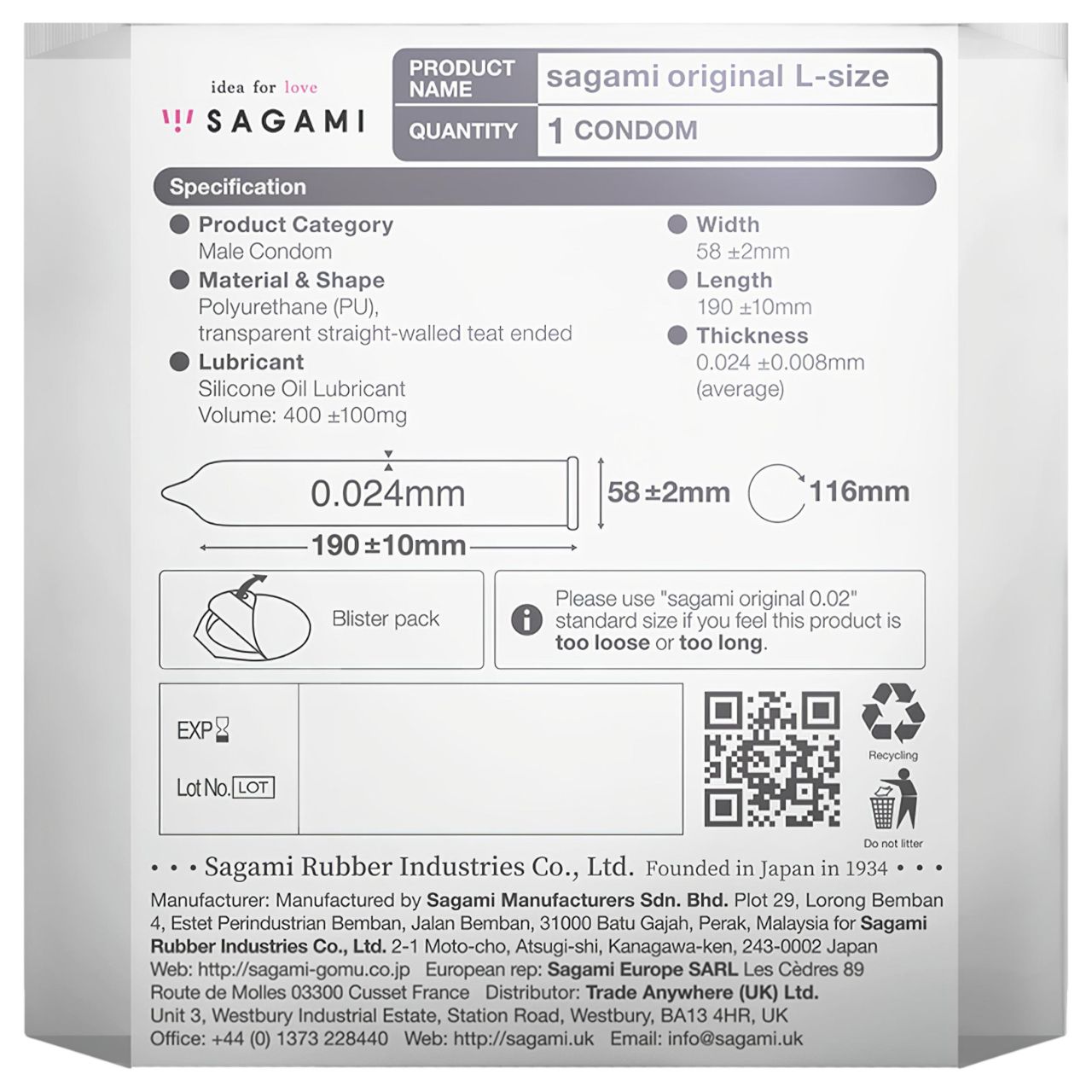 Sagami Original 0,02 L - óvszer - 58 mm (1 db) Sagami Original 0,02 L - óvszer - 58 mm (1 db)