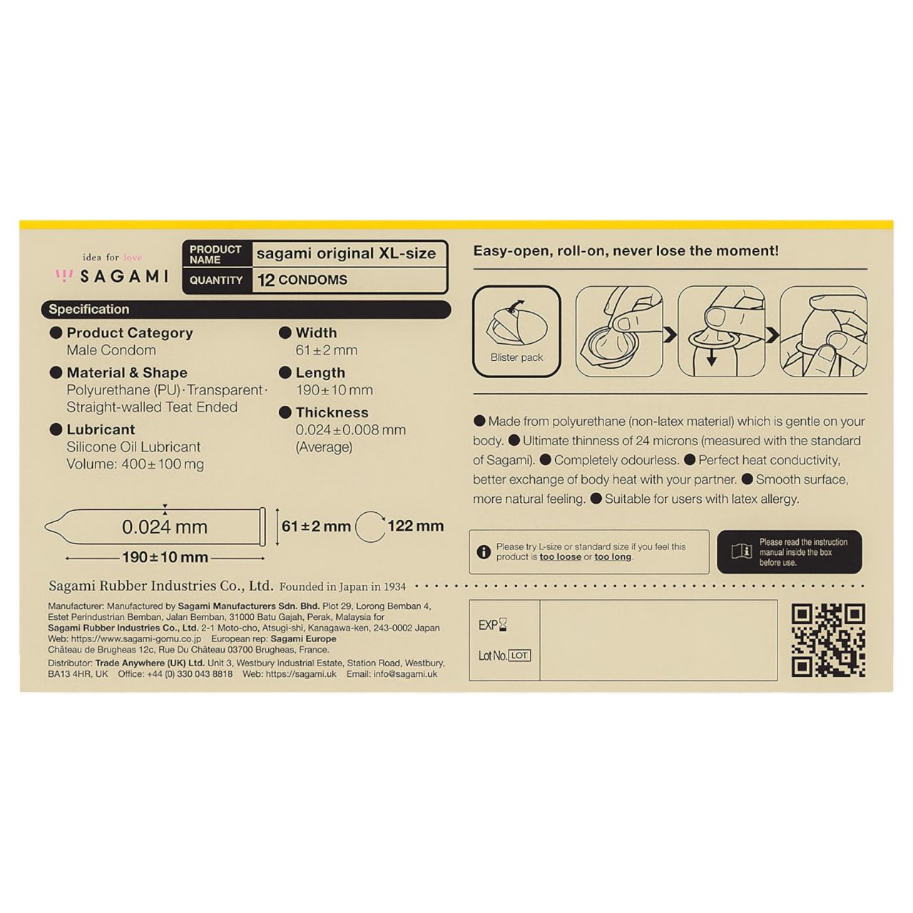 Sagami Original 0,02 XL - óvszer - 61mm (12db)