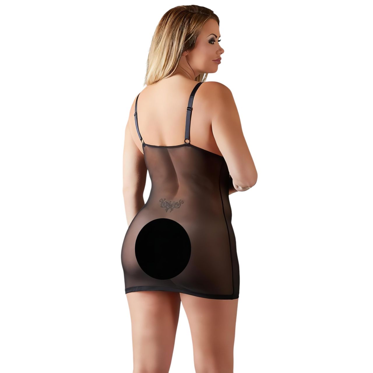 Cottelli Plus Size - csipkés átlátszó hálóing (fekete)