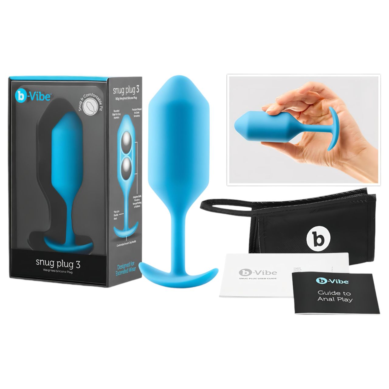 b-Vibe Snug Plug 3 - dupla golyós butt plug (180 g, kék) b-Vibe Snug Plug 3 - dupla golyós butt plug (180 g, kék)