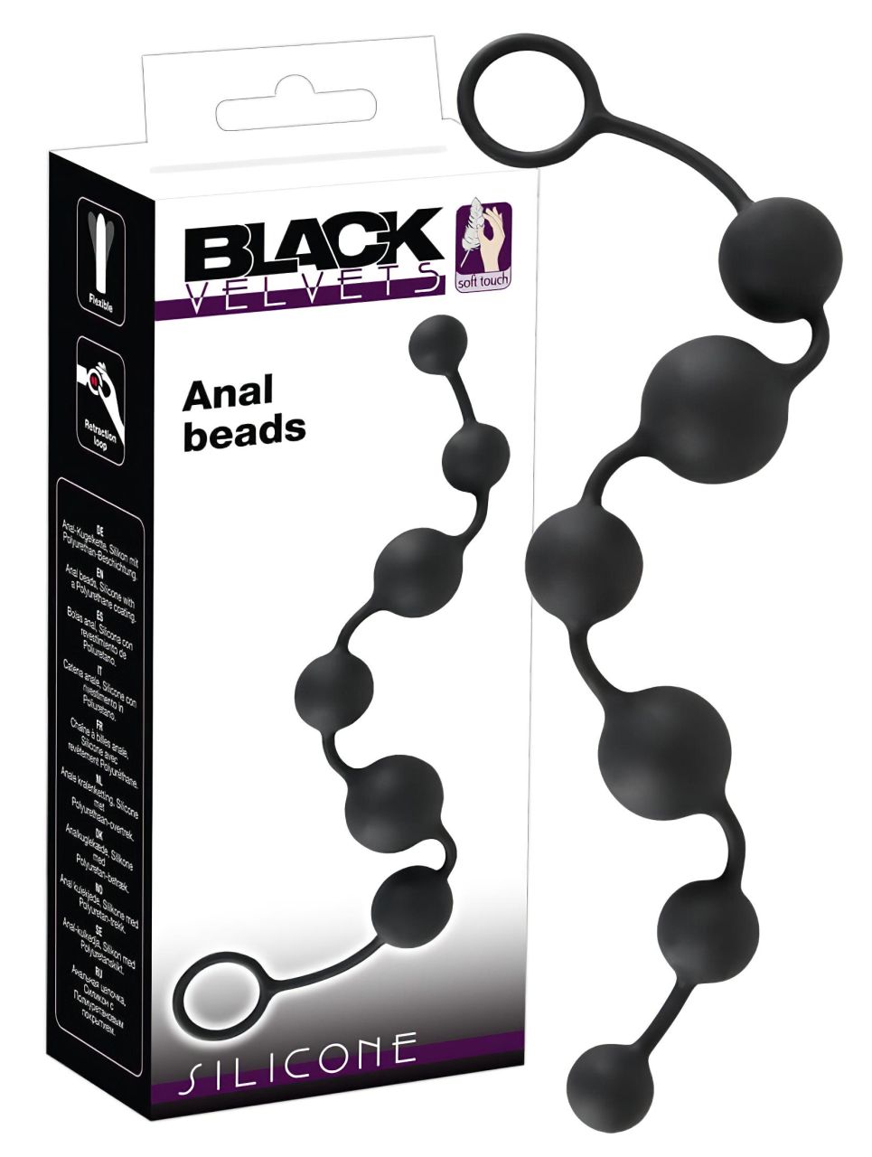 Black Velvets - 6 gyöngyös anál dildó (fekete)