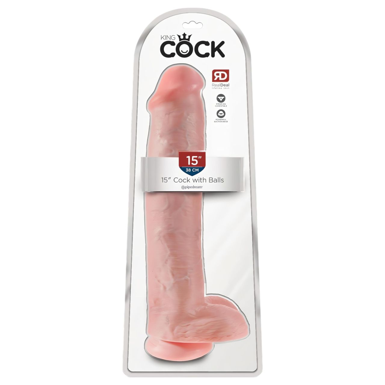 King Cock 15 - tapadókorongos, herés dildó (38 cm, natúr)