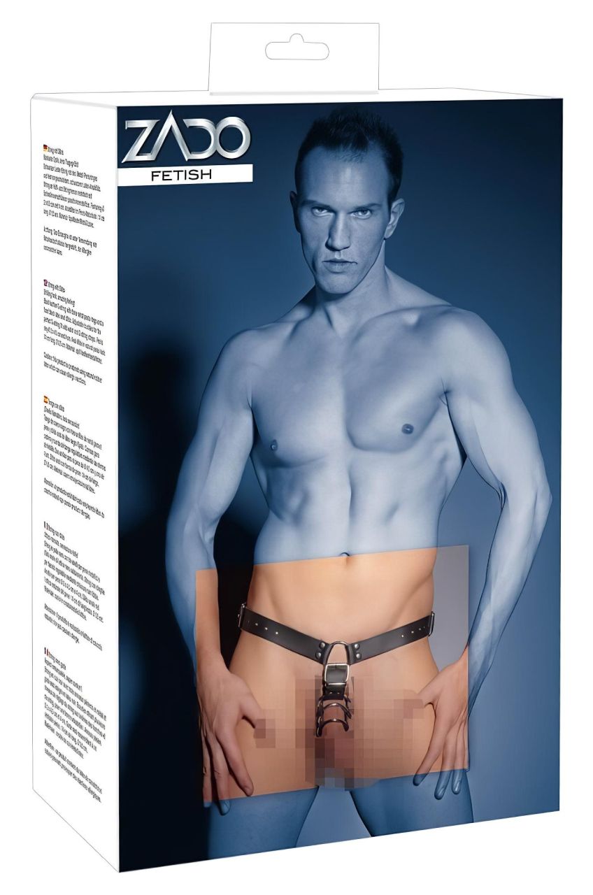 ZADO - bőr tanga dildóval, 3 péniszgyűrűvel ZADO - bőr tanga dildóval, 3 péniszgyűrűvel