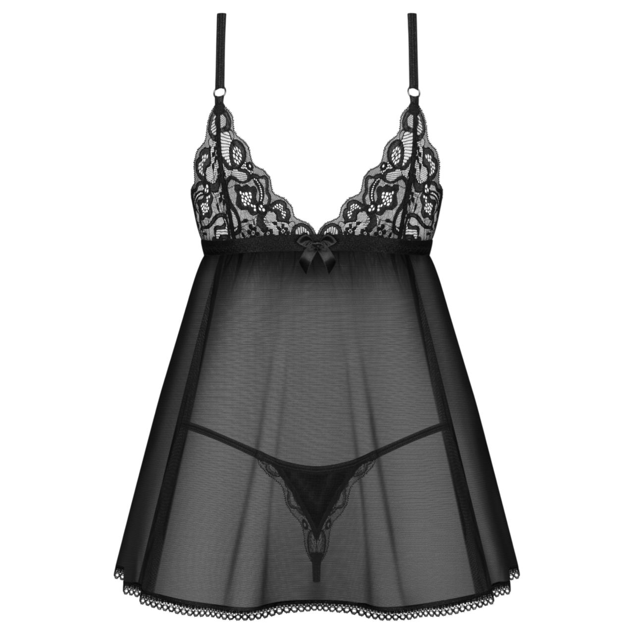 Obsessive Blomentis - csipkés babydoll szett (fekete) Obsessive Blomentis - csipkés babydoll szett (fekete)