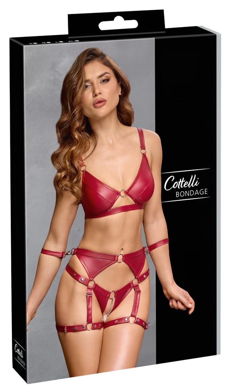 Cottelli Bondage - fényes melltartó szett és kar bilincs (piros) Cottelli Bondage - fényes melltartó szett és kar bilincs (piros)