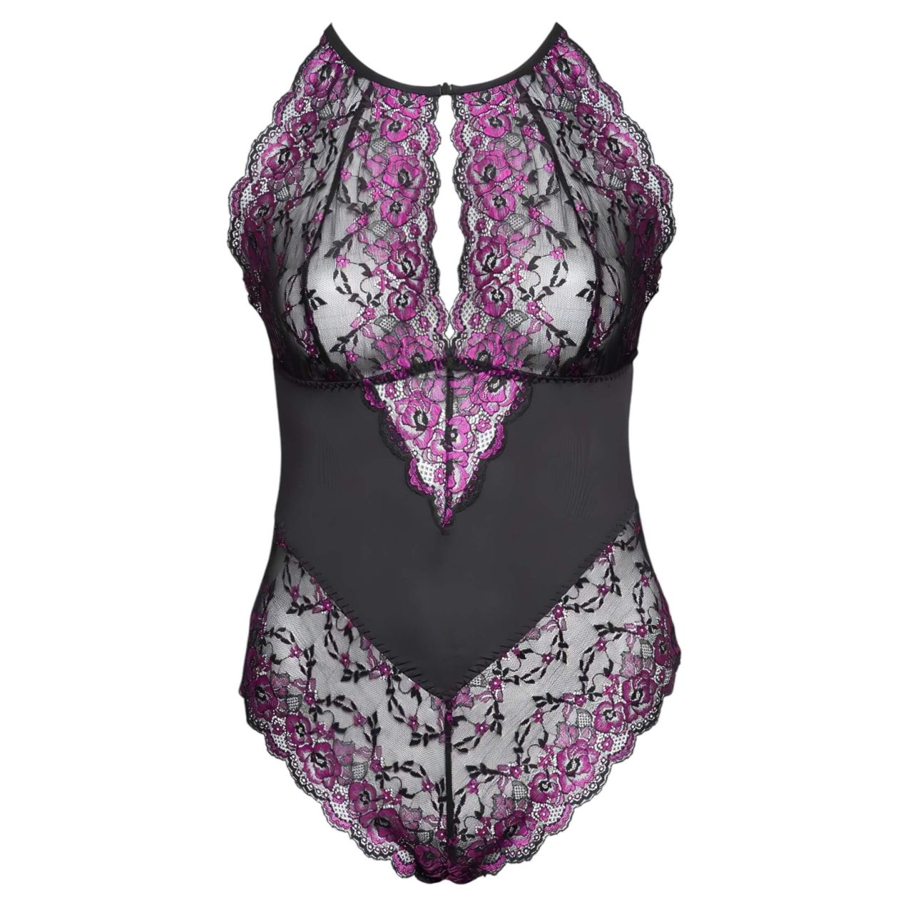 Cottelli Plus Size - virágos body (fekete-lila) Cottelli Plus Size - virágos body (fekete-lila)