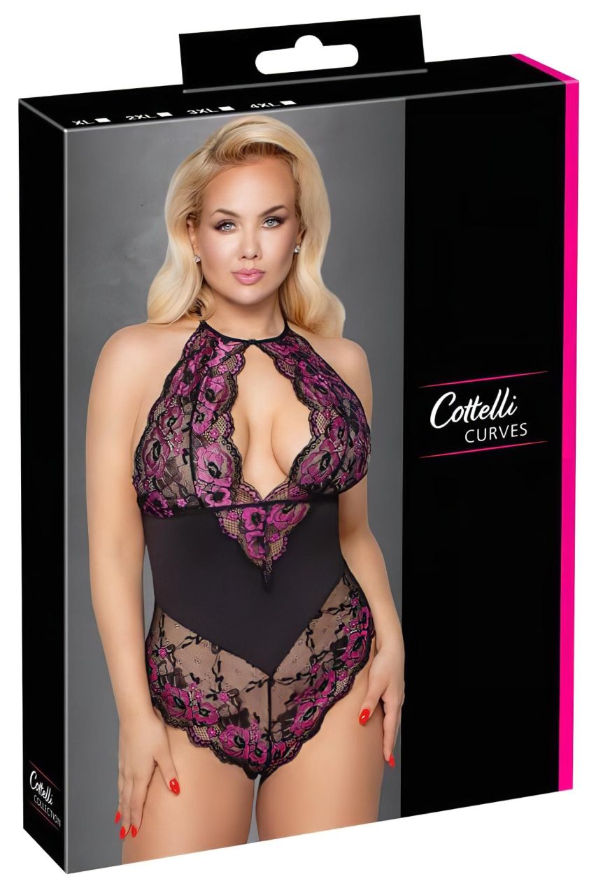 Cottelli Plus Size - virágos body (fekete-lila) Cottelli Plus Size - virágos body (fekete-lila)