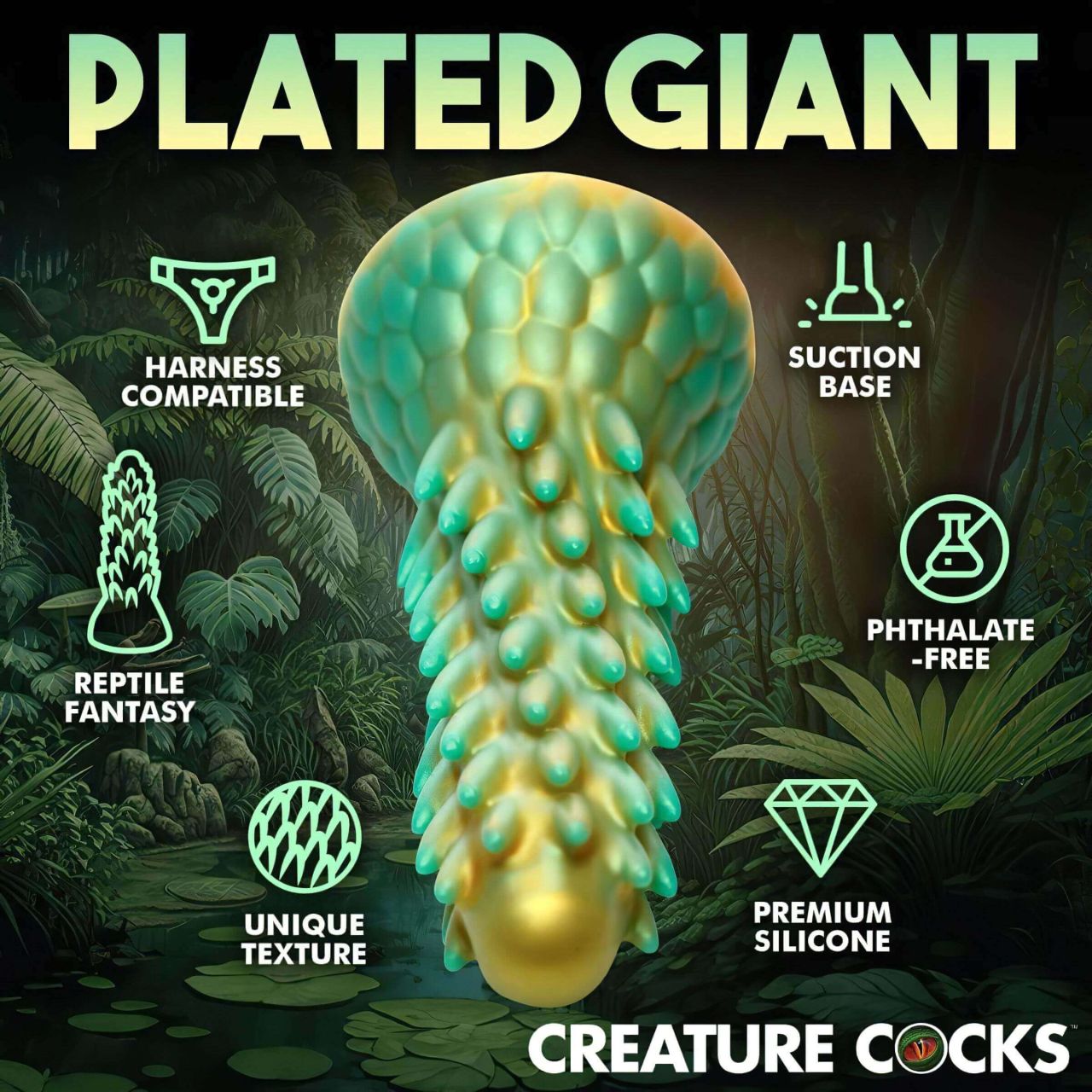 Creature Cocks Stegosaurus - szilikon dildó - 20 cm (zöld)