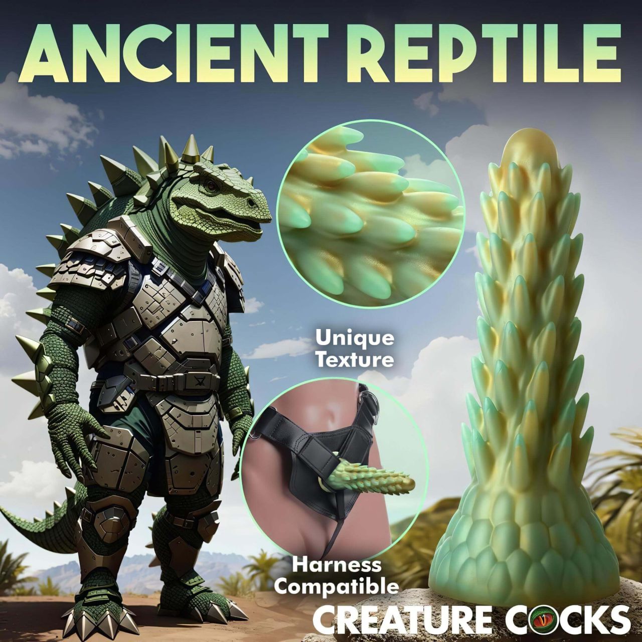 Creature Cocks Stegosaurus - szilikon dildó - 20 cm (zöld)