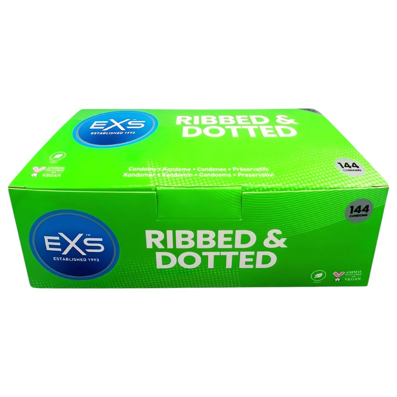 EXS Ribbed, Dotted and Flared - pontozott óvszer (144 db) EXS Ribbed, Dotted and Flared - pontozott óvszer (144 db)