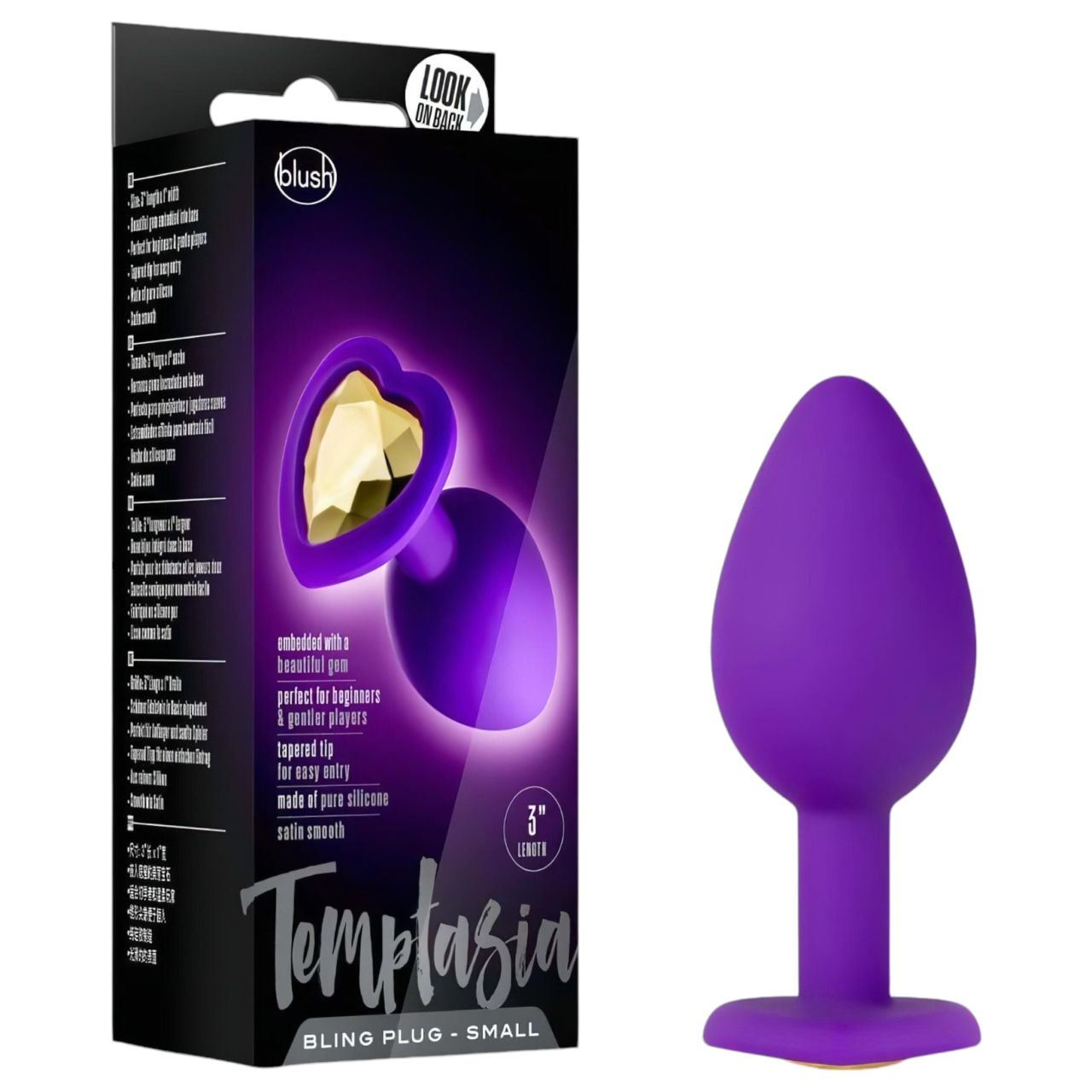 Temptasia S - arany köves, szíves anál plug (lila) - kicsi Temptasia S - arany köves, szíves anál plug (lila) - kicsi