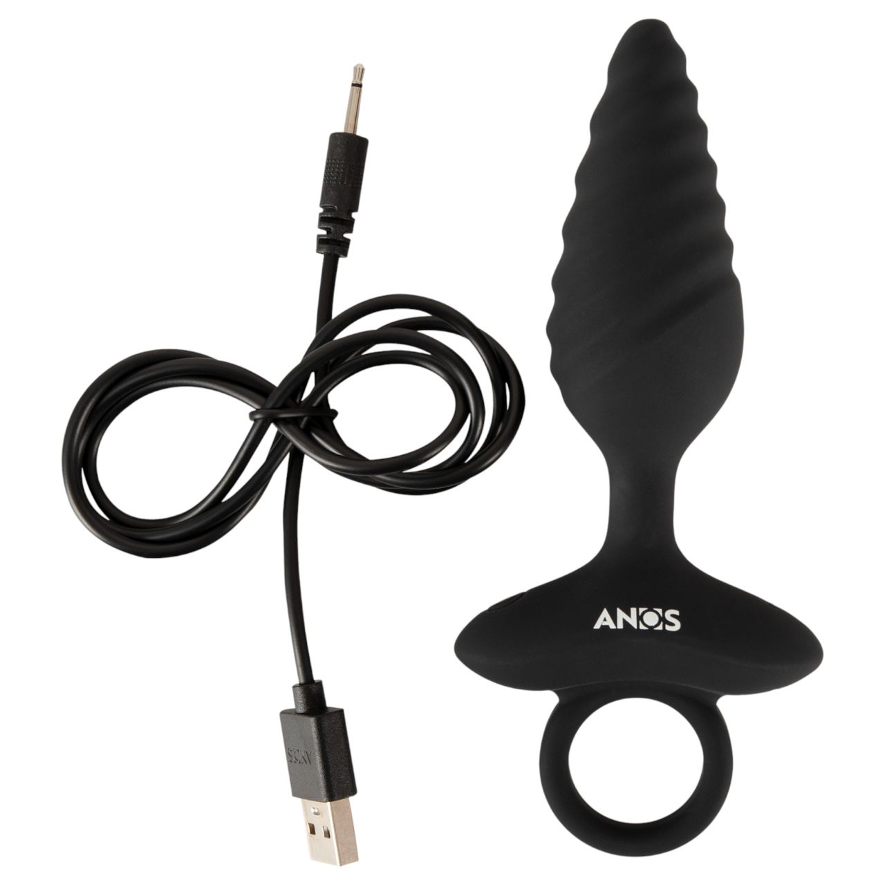 ANOS - bordázott vibrációs anál plug (fekete) ANOS - bordázott vibrációs anál plug (fekete)