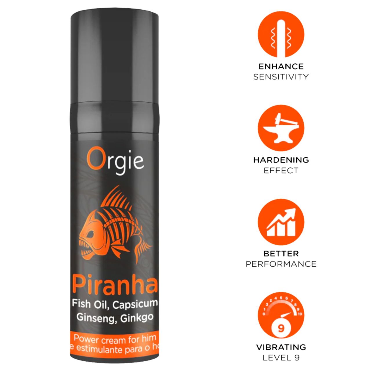 Orgie Piranha Power Cream – Stimuláló Potencianövelő Krém Férfiaknak (15 ml)