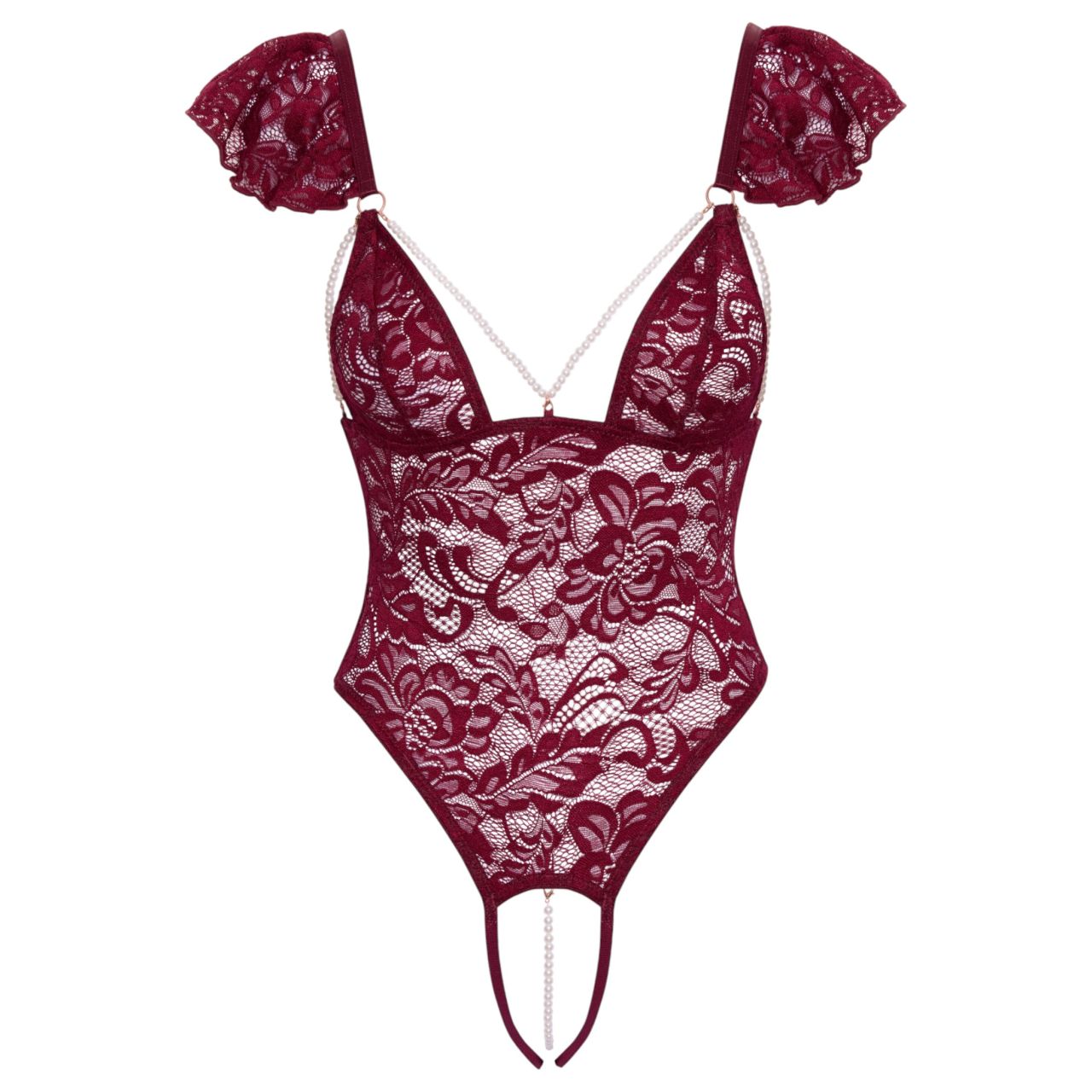 Cottelli - csipkés gyöngyös body (piros)