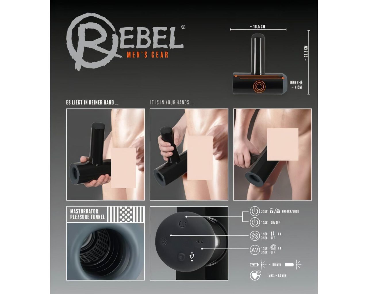 Rebel - akkus, fel-le mozgó, vibráló maszturbátor (fekete) Rebel - akkus, fel-le mozgó, vibráló maszturbátor (fekete)