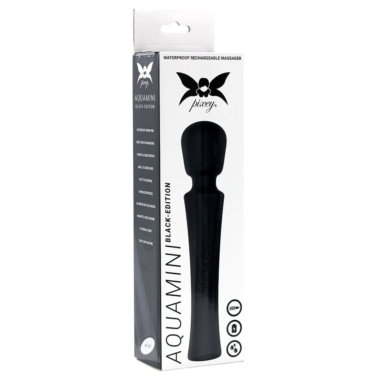 Pixey Aquamini - mini wand vibrátor (fekete) Pixey Aquamini - mini wand vibrátor (fekete)