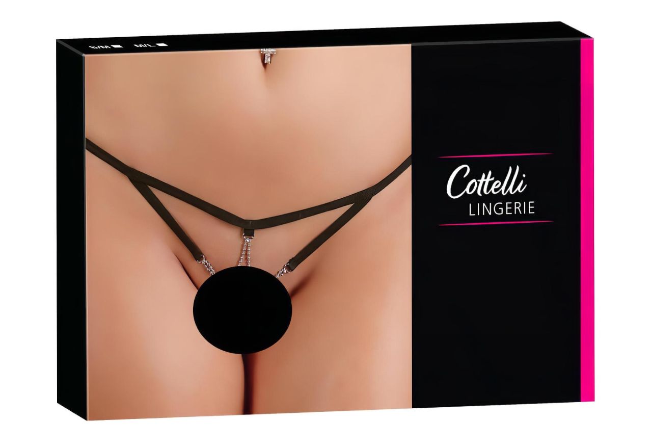 Cottelli - strasszos női, nyitott tanga (fekete)