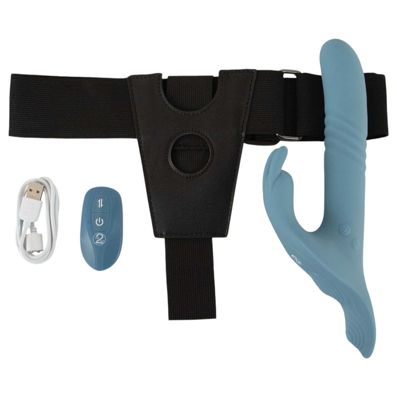 You2Toys - 3 részes felcsatolható nyuszis lökővibrátor távirányítóval (kék)