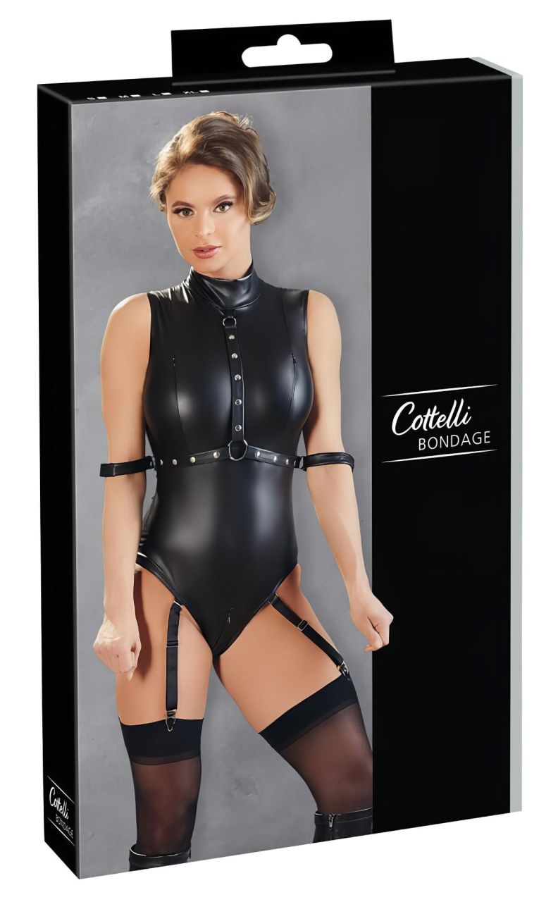 Cottelli Bondage - ujjatlan, fényes body és kar bilincs (fekete) Cottelli Bondage - ujjatlan, fényes body és kar bilincs (fekete)