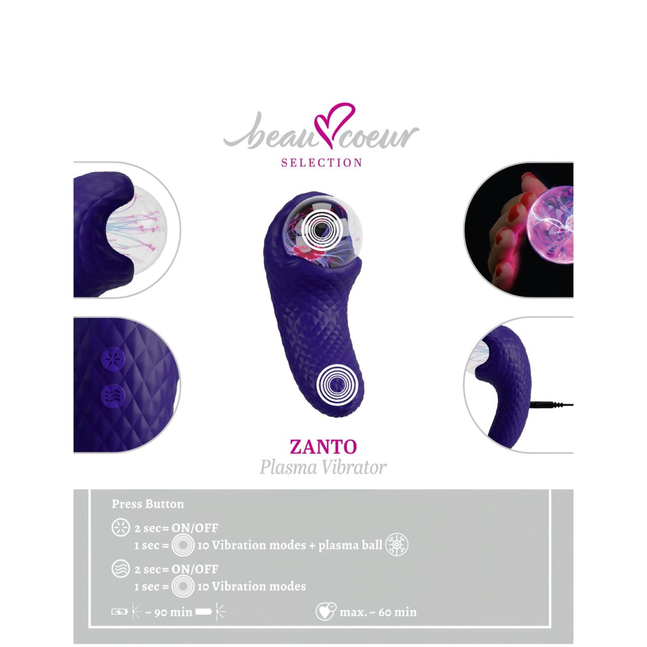 Beau Coeur Zanto - plazma vibrátor (kék) Beau Coeur Zanto - plazma vibrátor (kék)