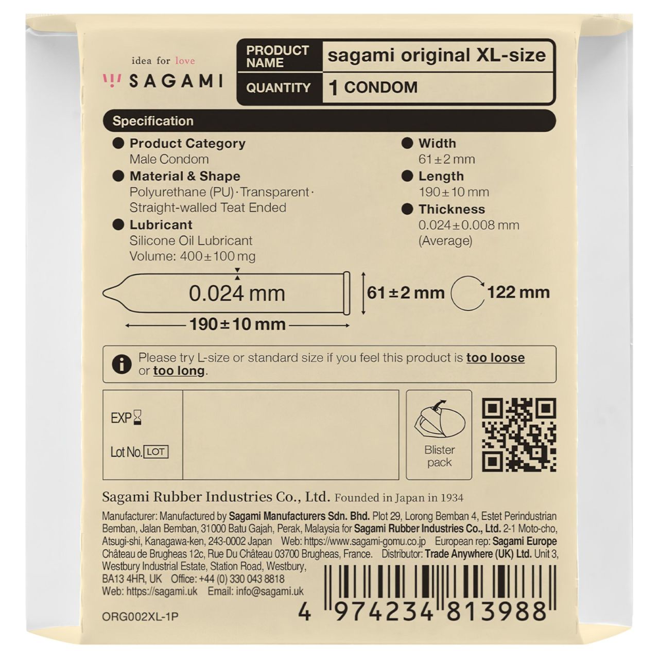 Sagami Original 0,02 XL - óvszer - 61 mm (1 db) Sagami Original 0,02 XL - óvszer - 61 mm (1 db)