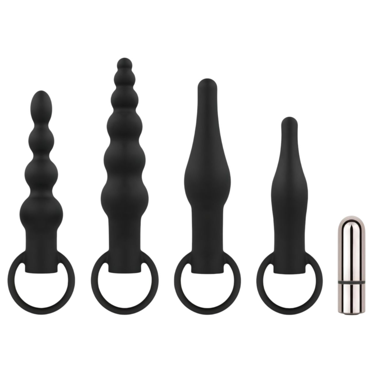 EasyToys - akkus anál vibrátor szett - 4 részes (fekete)